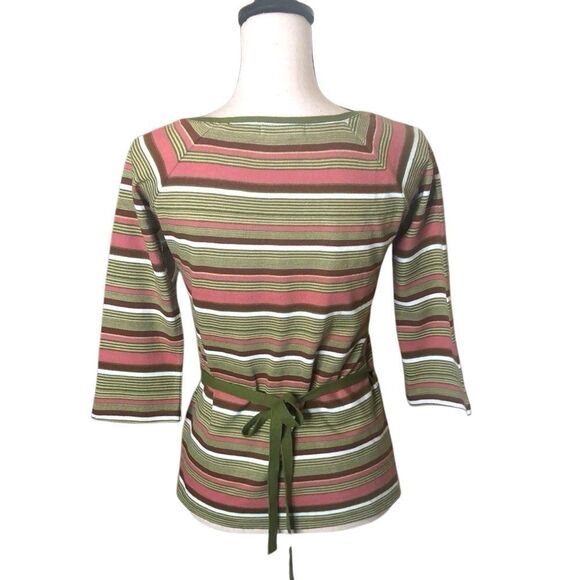 Zara Collection Green, Pink, White & Brown Striped Wrap Sweater Sz L Preppy - Picture 4 of 14